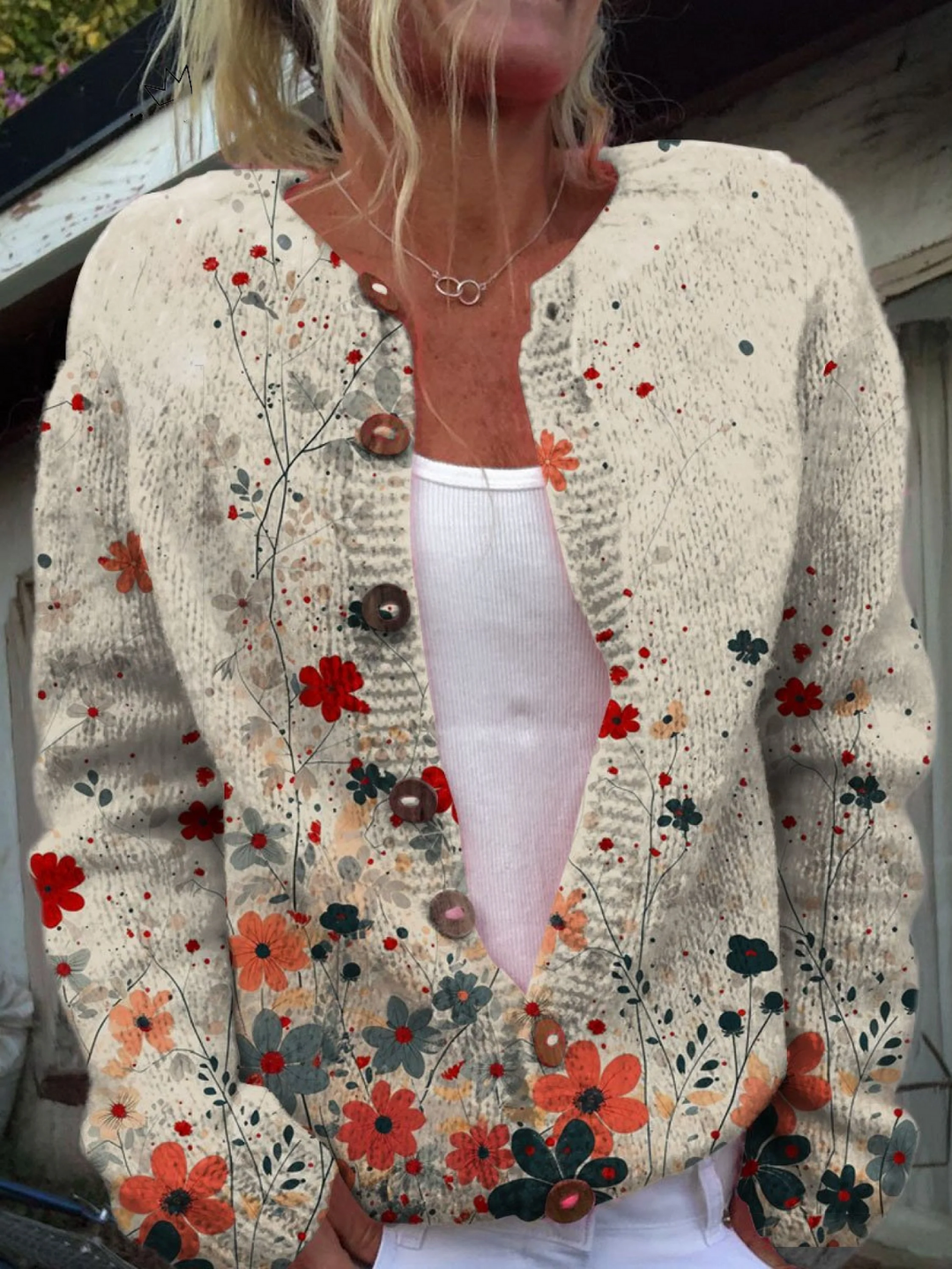 Nerys – Floral Print Knit Cardigan
