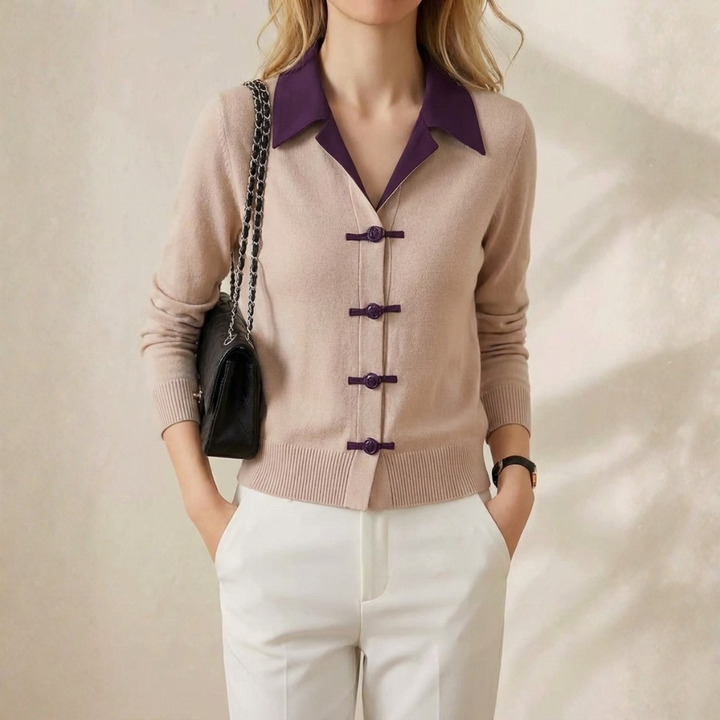 Jacqueline – Collared Knit Cardigan with Toggle Buttons