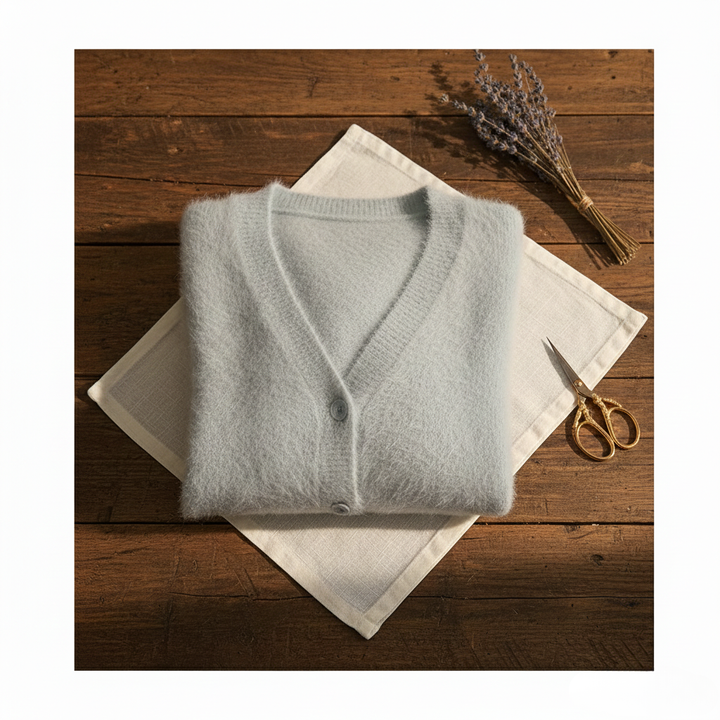 Barbara – Fluffy V-Neck Button-Up Cardigan