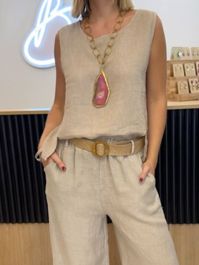 Perpetua – Linen-Look Vest and Wide-Leg Trouser Set