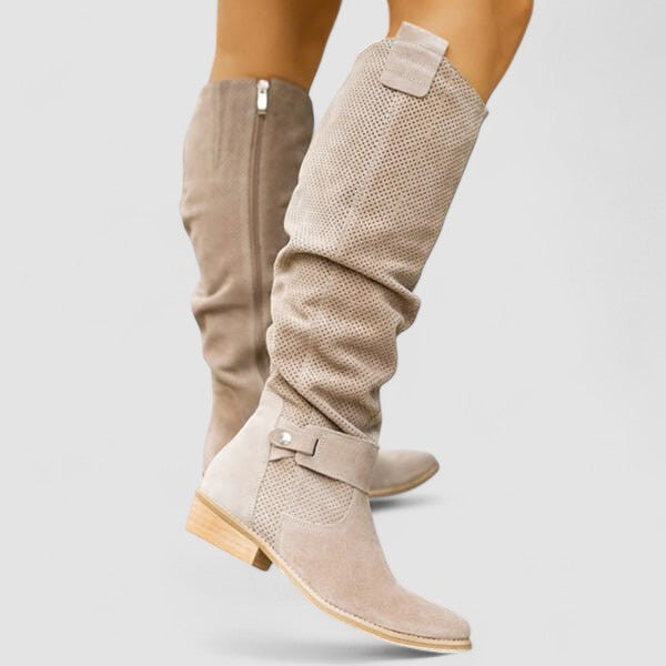 Clodagh – Perforated Knee-High Slouch Boots