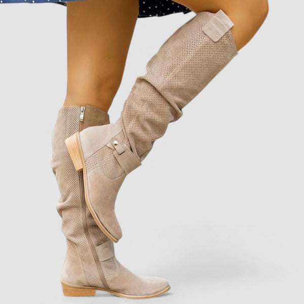 Clodagh – Perforated Knee-High Slouch Boots