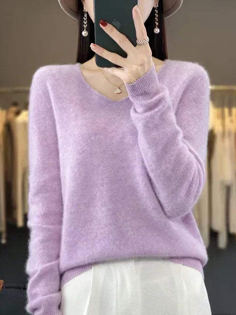 Enid – Loose Knit V-Neck Jumper