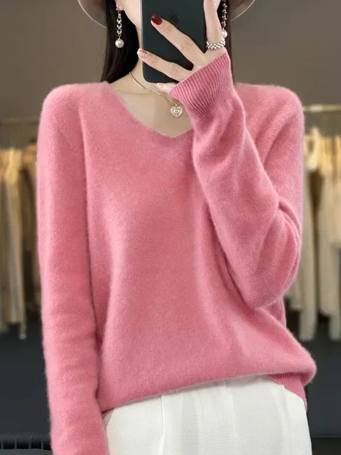 Enid – Loose Knit V-Neck Jumper