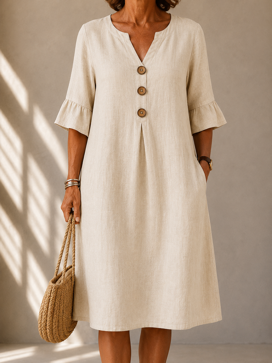 Janet – Relaxed Button-Front Midi Dress