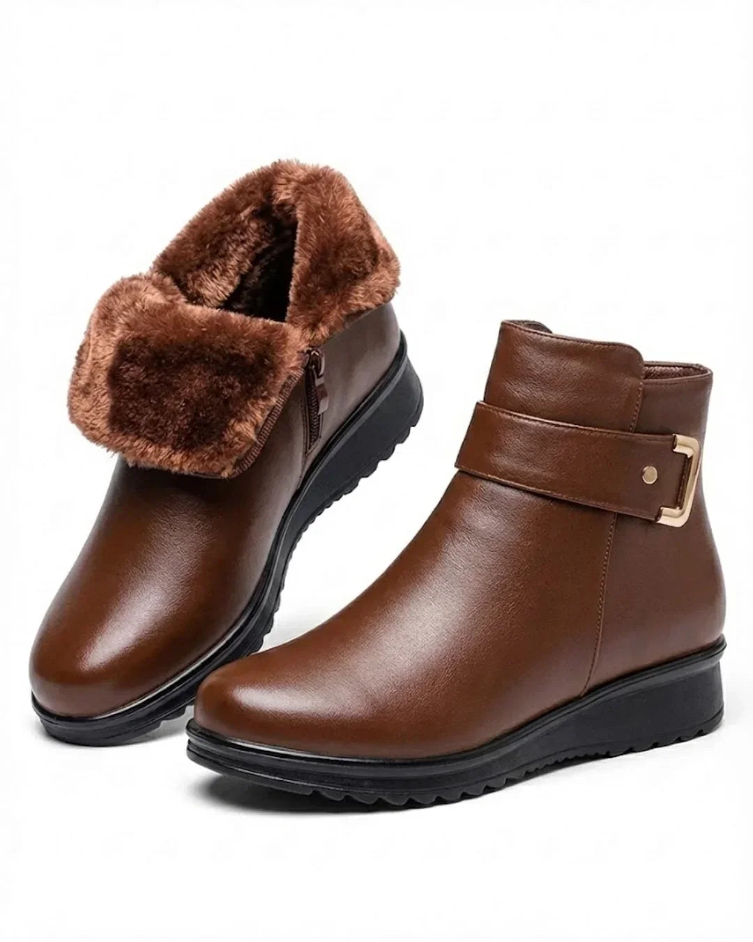 Nicola – Plush-Lined Buckle Strap Ankle Boots