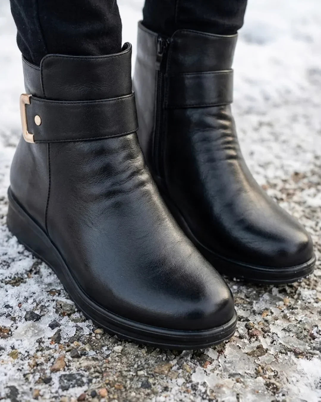 Nicola – Plush-Lined Buckle Strap Ankle Boots