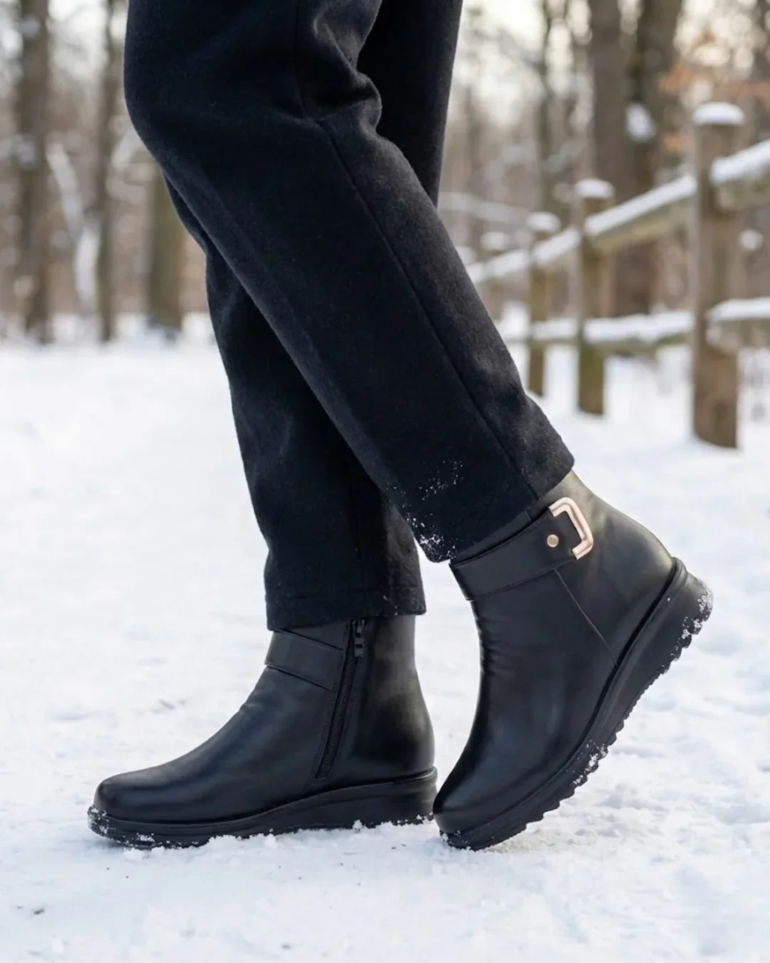 Nicola – Plush-Lined Buckle Strap Ankle Boots