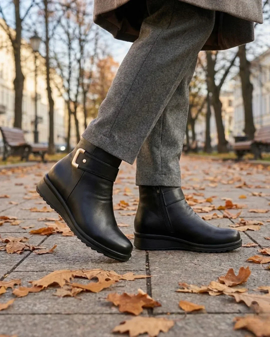 Nicola – Plush-Lined Buckle Strap Ankle Boots