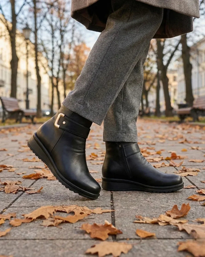 Nicola – Plush-Lined Buckle Strap Ankle Boots