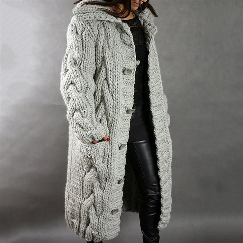 Sibyl – Hooded Cable Knit Long Cardigan