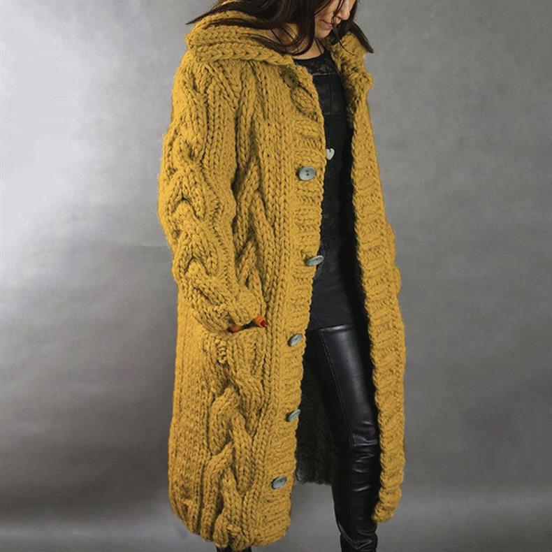 Sibyl – Hooded Cable Knit Long Cardigan
