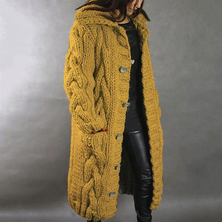 Sibyl – Hooded Cable Knit Long Cardigan
