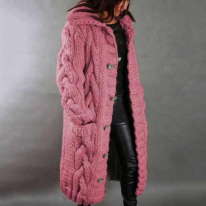 Sibyl – Hooded Cable Knit Long Cardigan