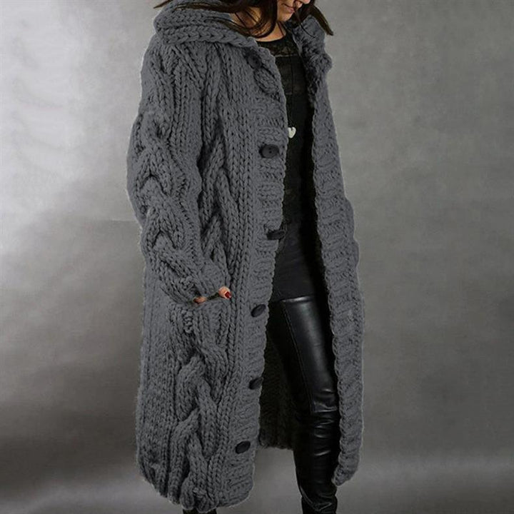 Sibyl – Hooded Cable Knit Long Cardigan