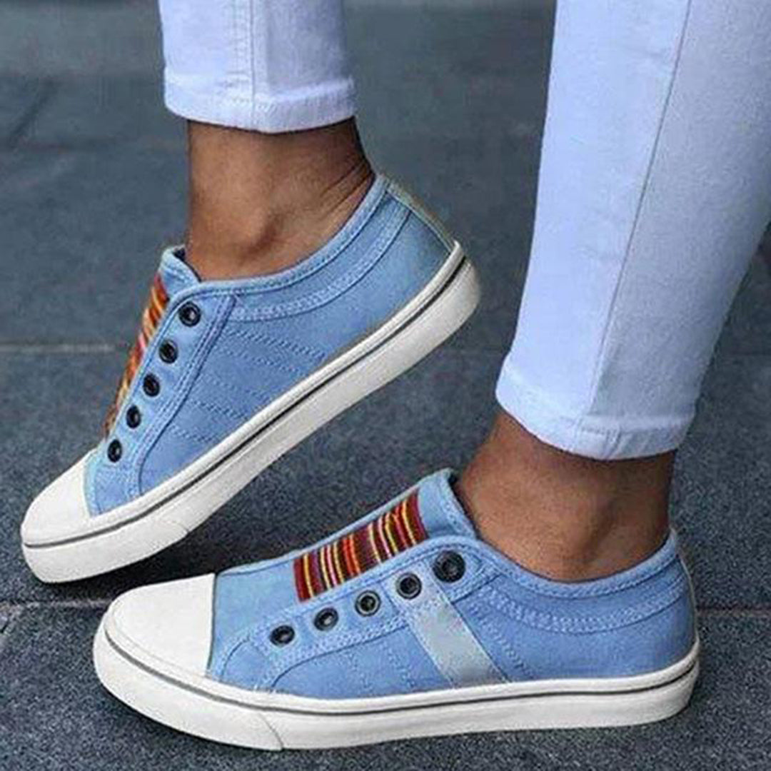 Annette – Canvas Slip-On Trainers with Stripe Detail
