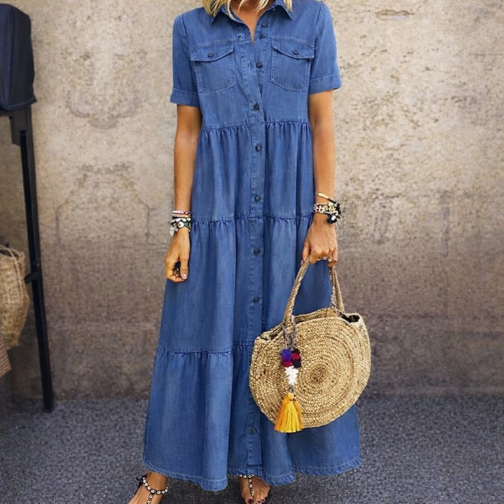 Alison – Button-Front Denim Midi Dress