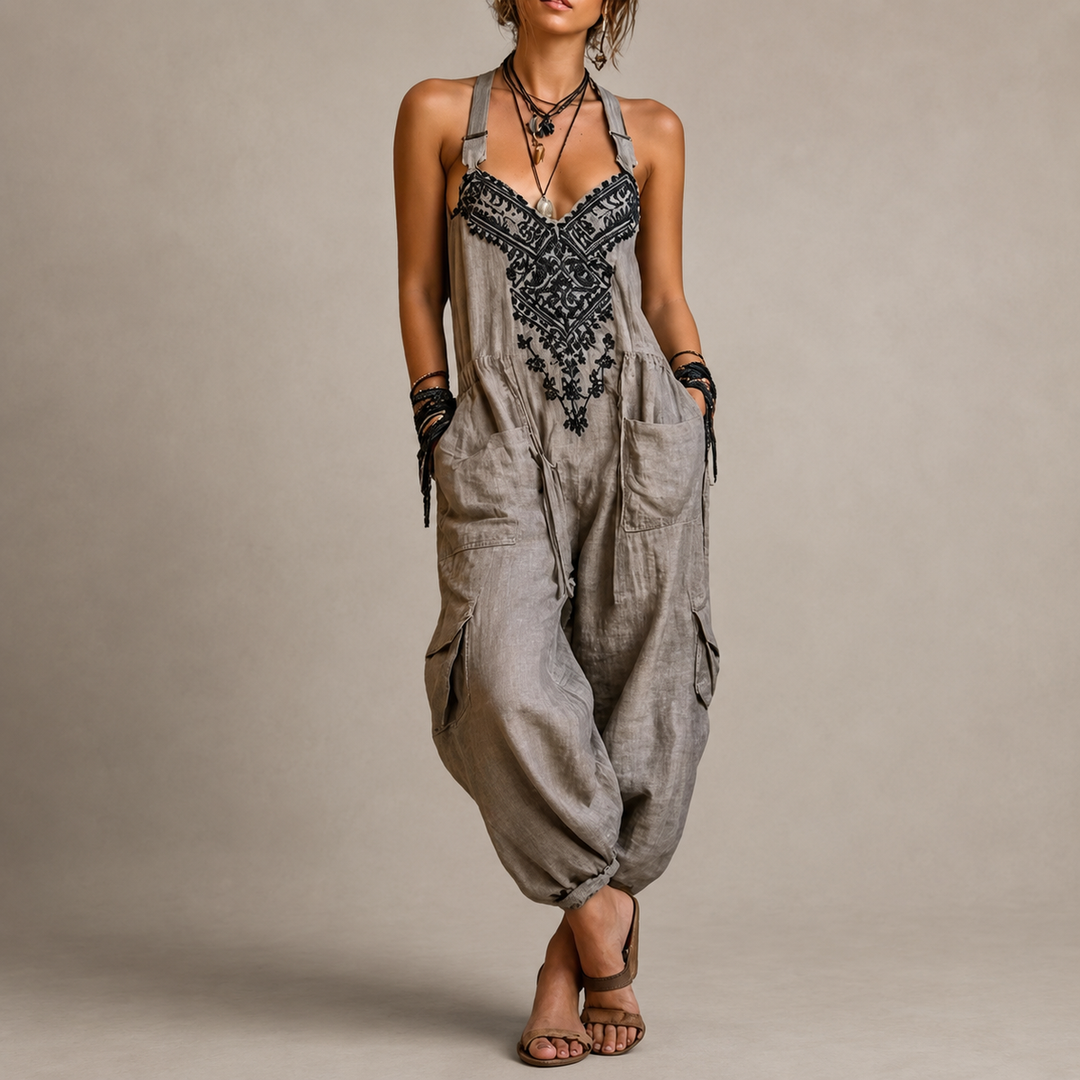 Cheryl – Bohemian Embroidered Harem Jumpsuit