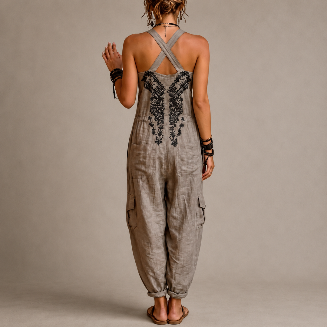 Cheryl – Bohemian Embroidered Harem Jumpsuit