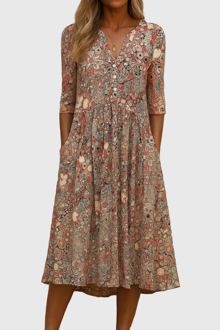 Tahiti | Graceful V-Neck Elegance Midi Dress