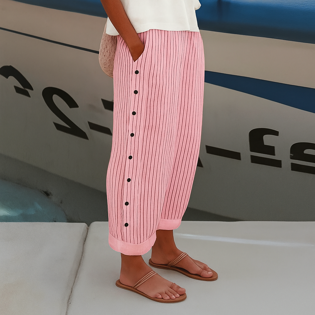 Hilary – Striped Straight-Leg Pants with Side Pockets