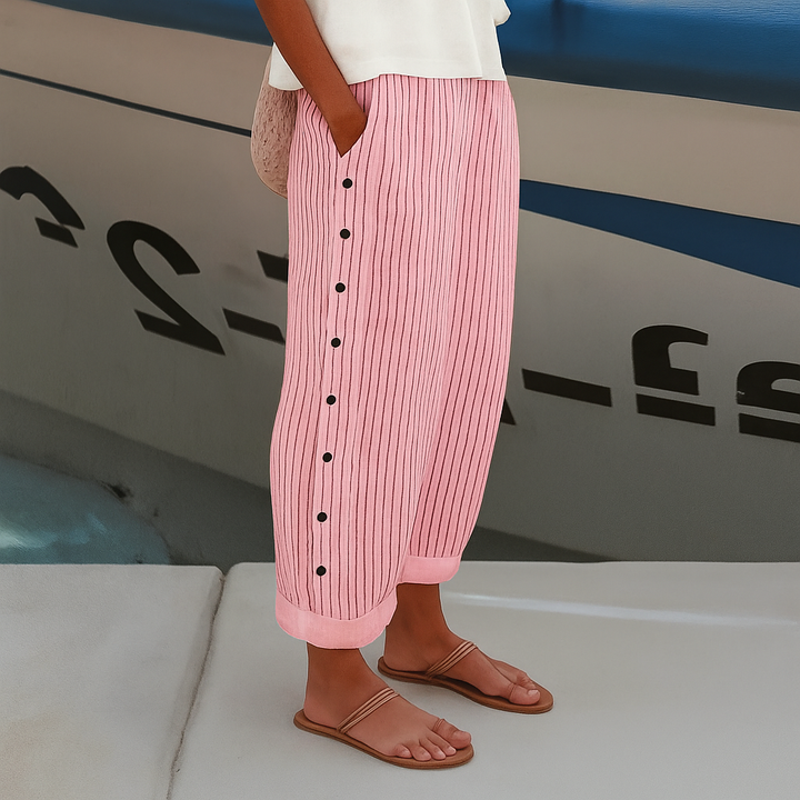 Hilary – Striped Straight-Leg Pants with Side Pockets