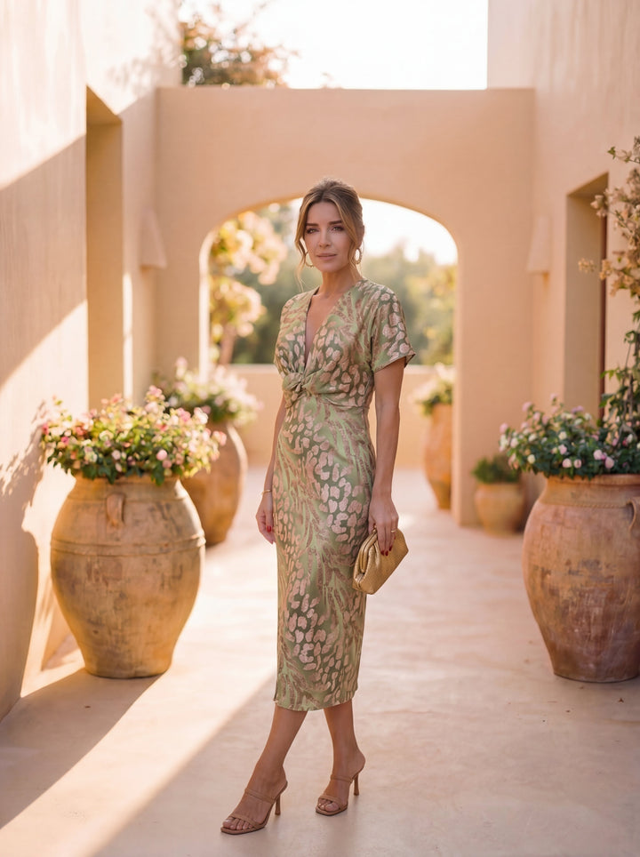 Jocasta – Twisted Knot Printed Midi Dress
