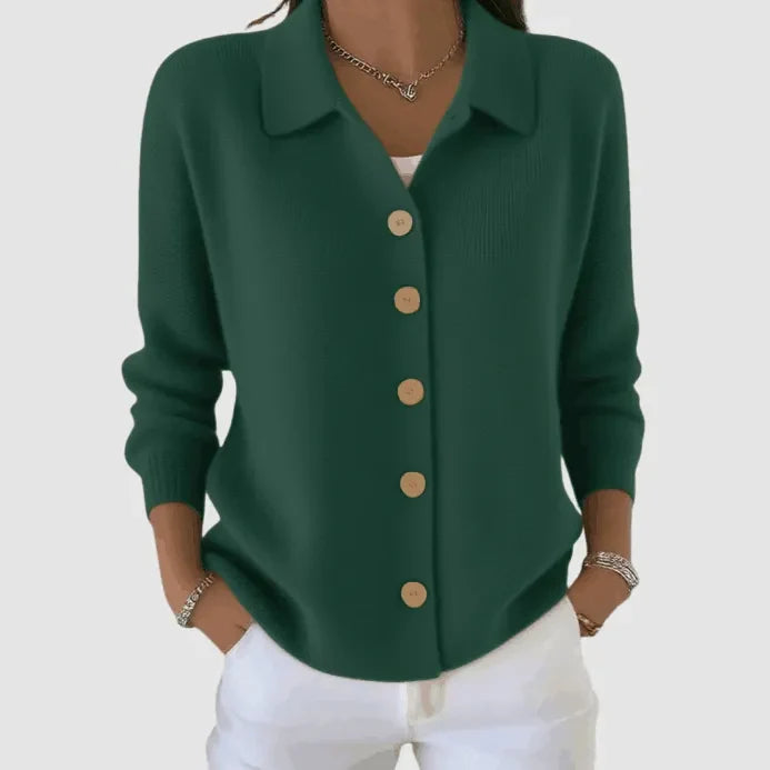 Lettice – Button-Up Knit Cardigan with Collar