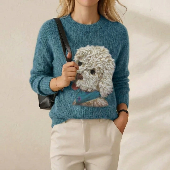 Ursula – Fluffy Knit Jumper with Novelty Dog