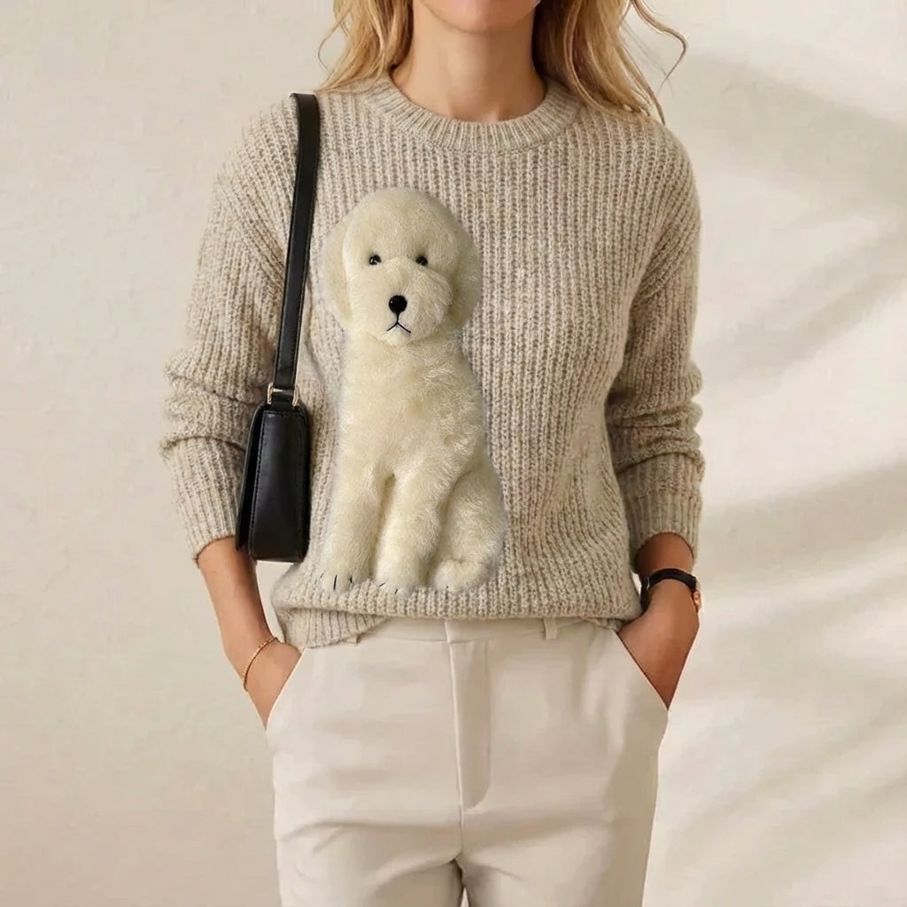 Maryam – Ribbed Knit Jumper with Puppy Motif