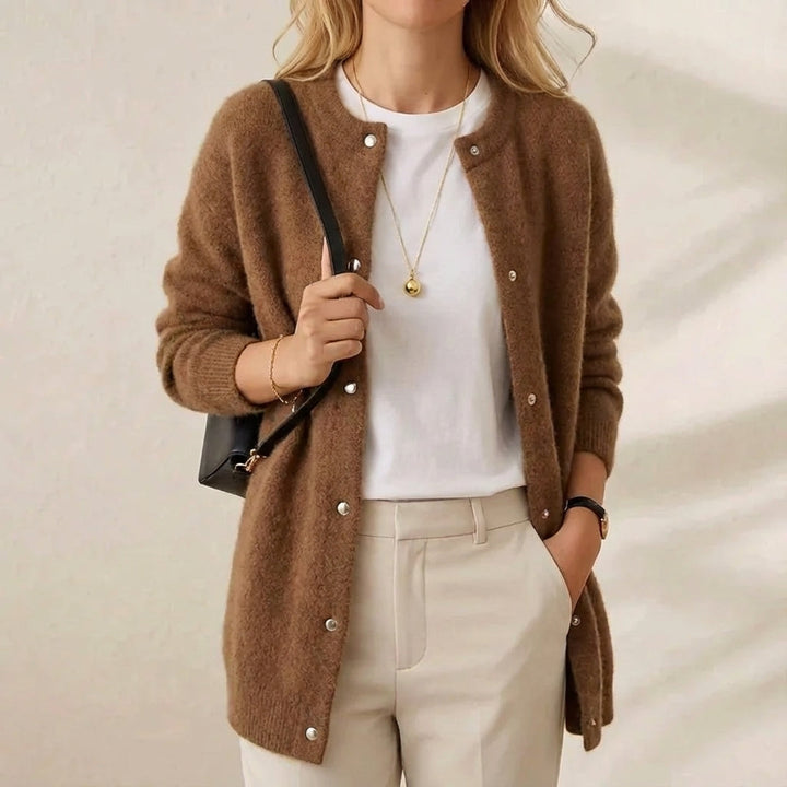 Theresa – Longline Cardigan with Gold Buttons