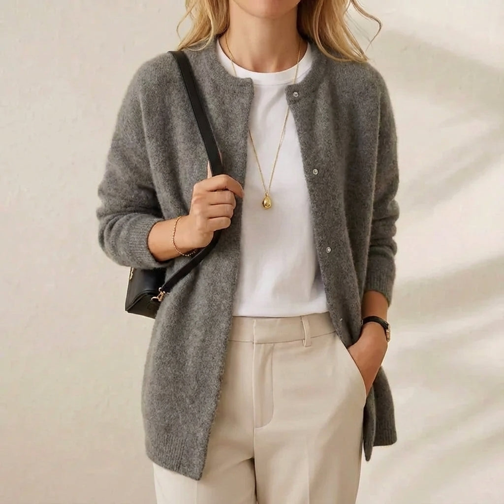 Theresa – Longline Cardigan with Gold Buttons