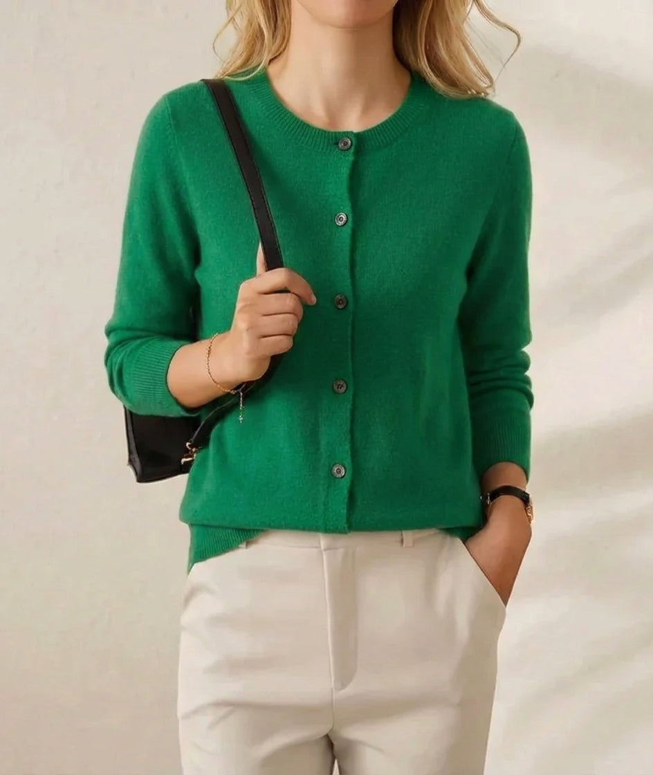Brenda – Crew Neck Button-Front Knit Cardigan