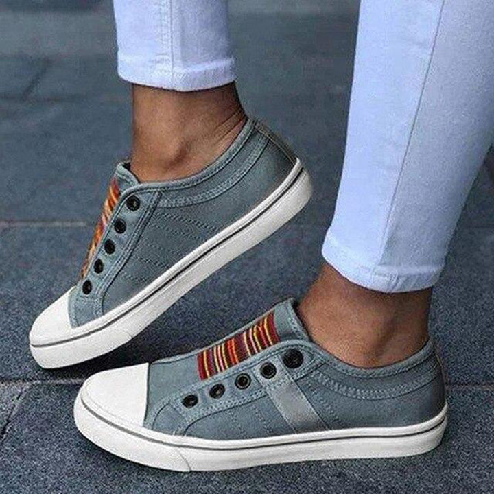 Annette – Canvas Slip-On Trainers with Stripe Detail