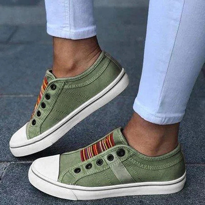 Annette – Canvas Slip-On Trainers with Stripe Detail