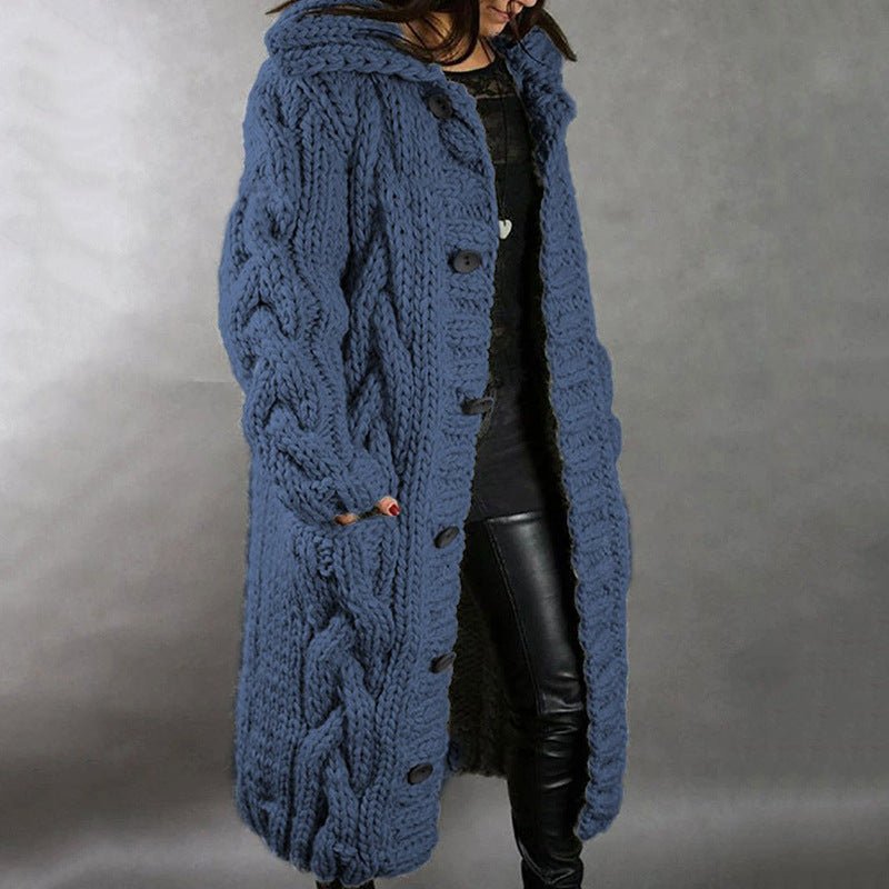 Sibyl – Hooded Cable Knit Long Cardigan
