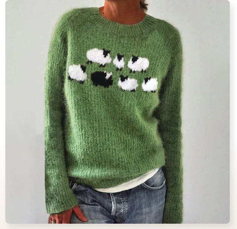 Daphne – Charming Sheep Motif Knit Jumper