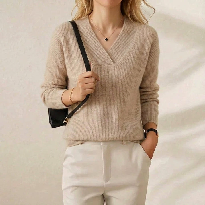 Isolde – Ribbed V-Neck Knit Jumper