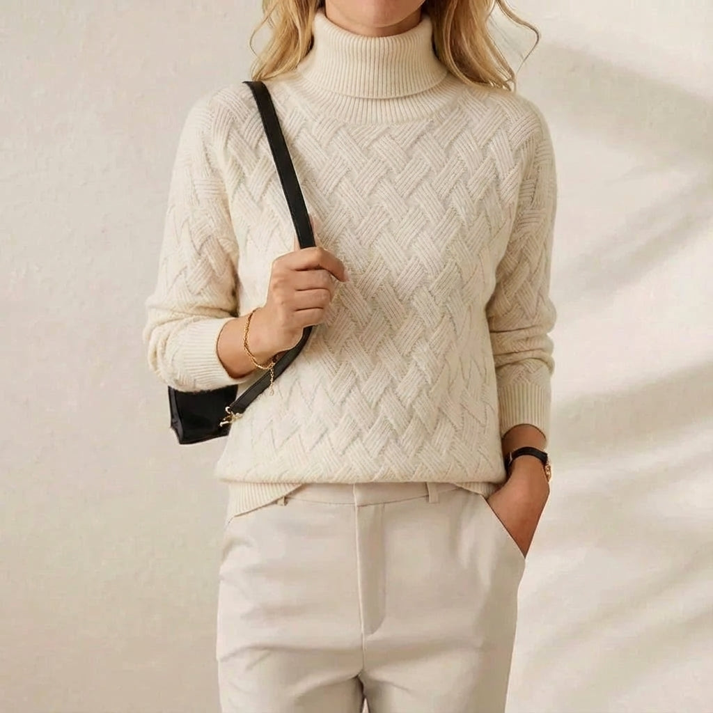 Maisie – Turtleneck Herringbone Knit Jumper