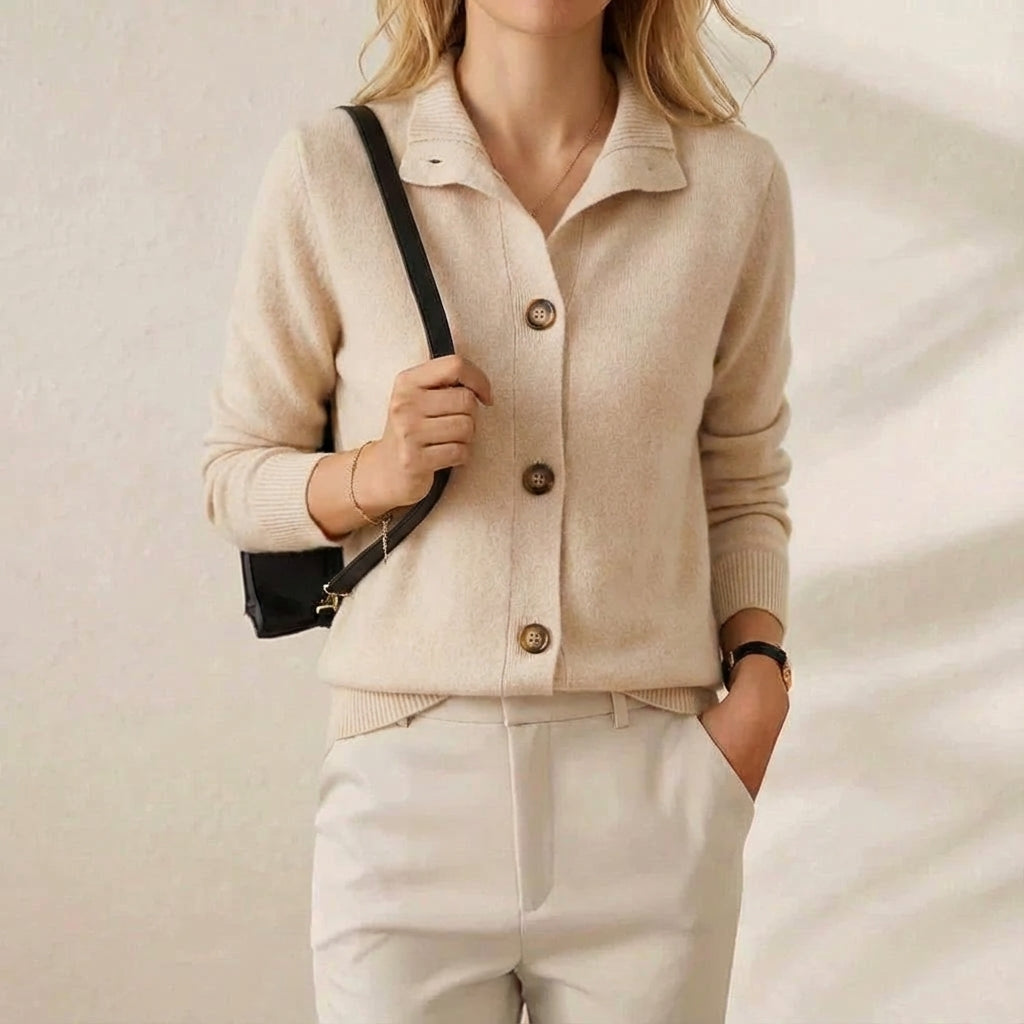 Delia – Collared Button-Down Knit Cardigan