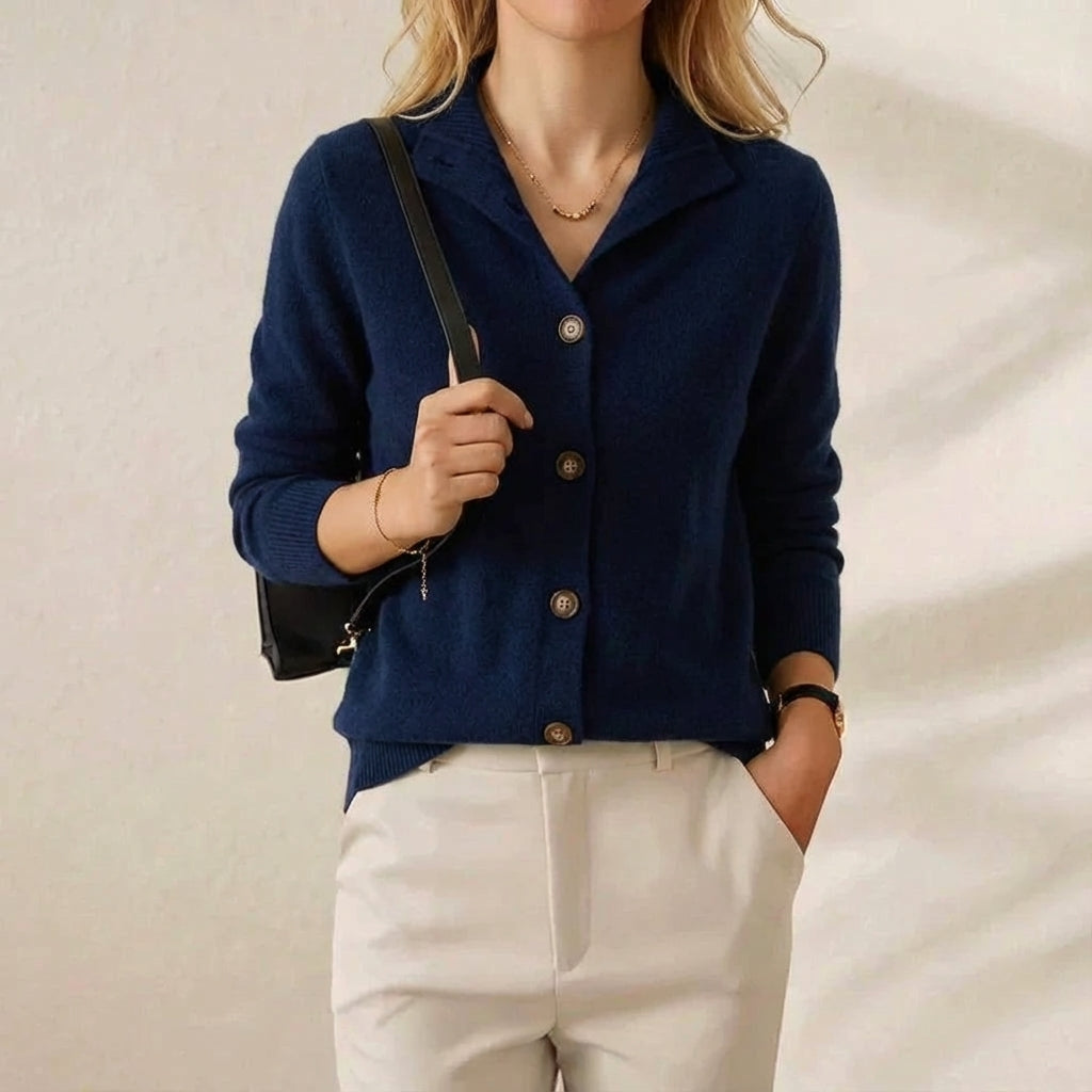 Delia – Collared Button-Down Knit Cardigan