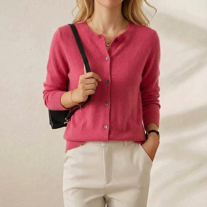 Brenda – Crew Neck Button-Front Knit Cardigan