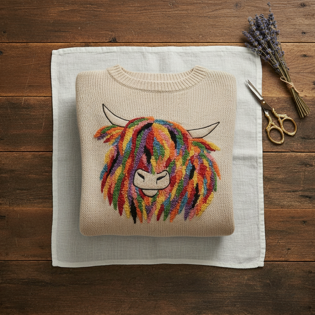 Bridie – Highland Cow Graphic Knit Jumper