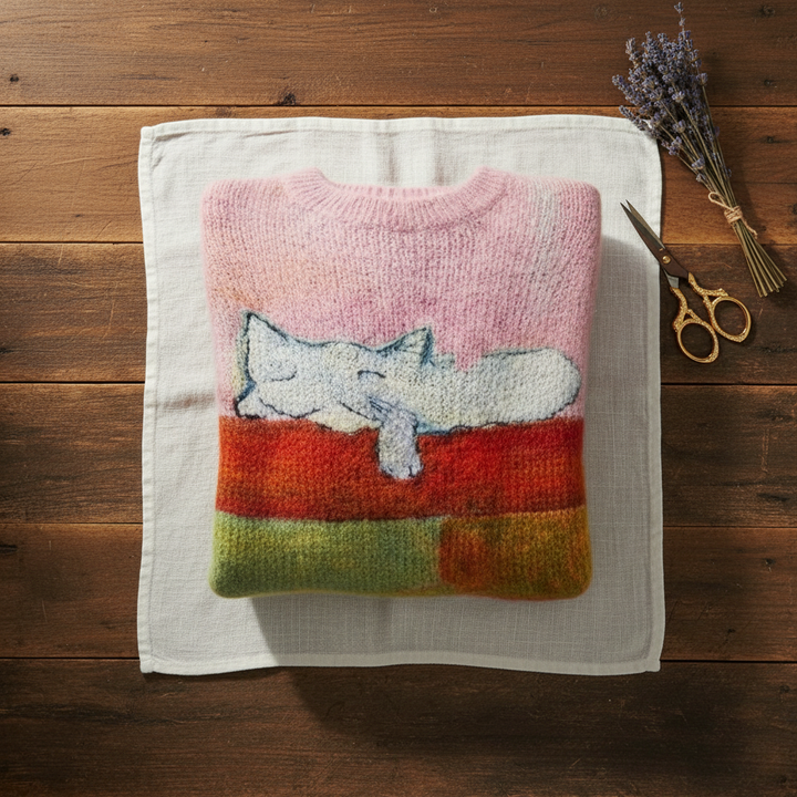 Elaine – Knit Jumper with Abstract Cat Design