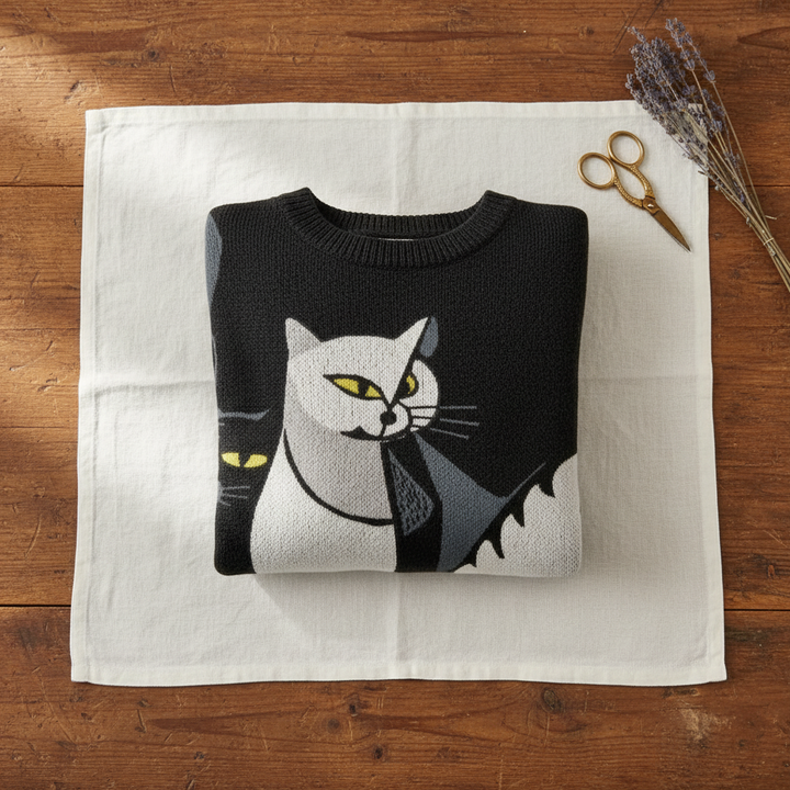 Myfanwy – Artistic Cat Graphic Knit Jumper