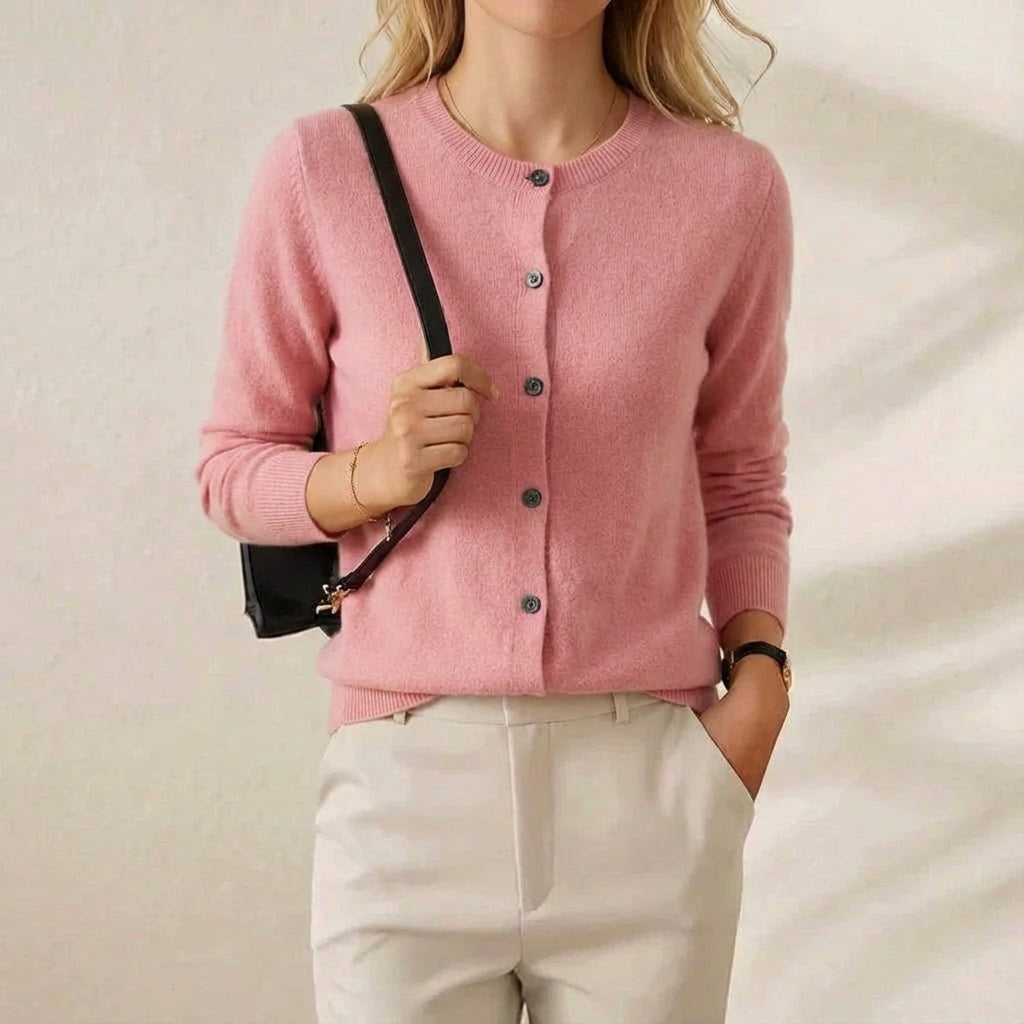 Brenda – Crew Neck Button-Front Knit Cardigan