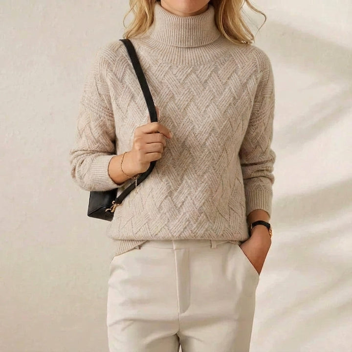 Maisie – Turtleneck Herringbone Knit Jumper
