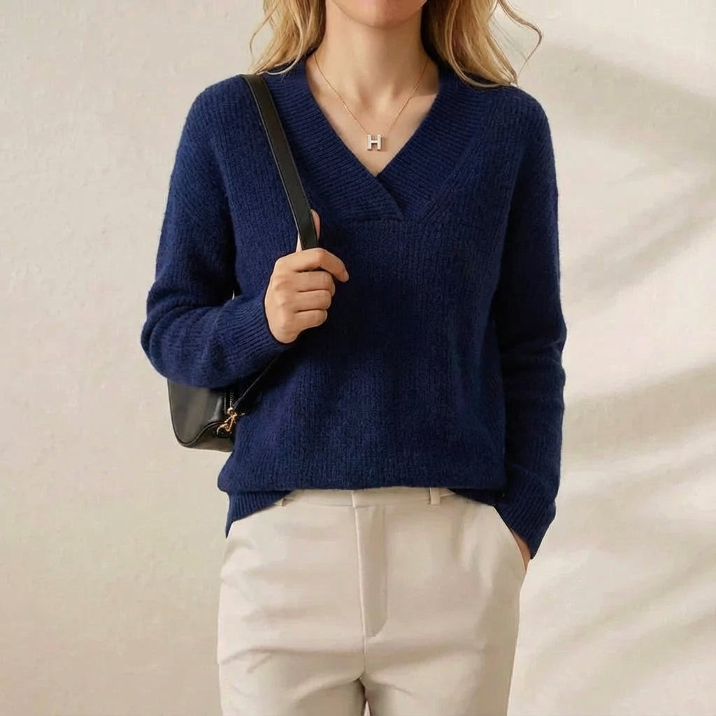 Isolde – Ribbed V-Neck Knit Jumper