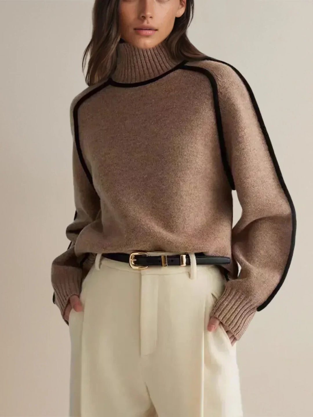 Marina – Contrast Piping Turtleneck Jumper