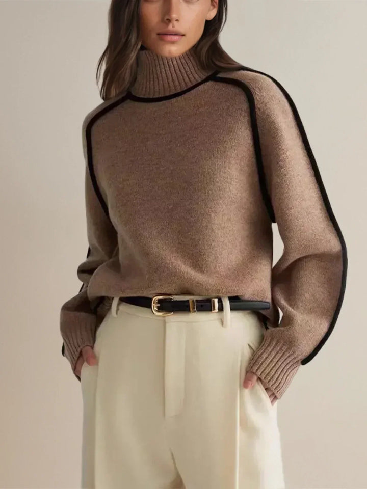 Marina – Contrast Piping Turtleneck Jumper